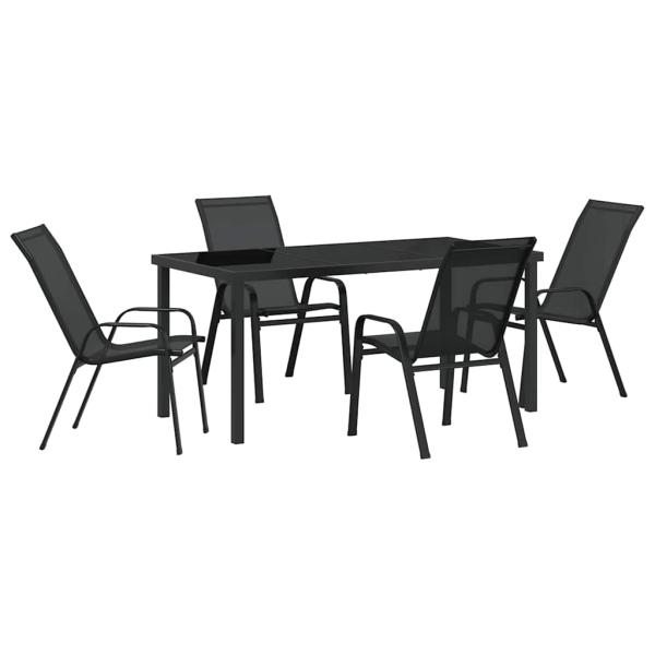 5-teilige Garten Essgruppe Schwarz Textilene und Stahl