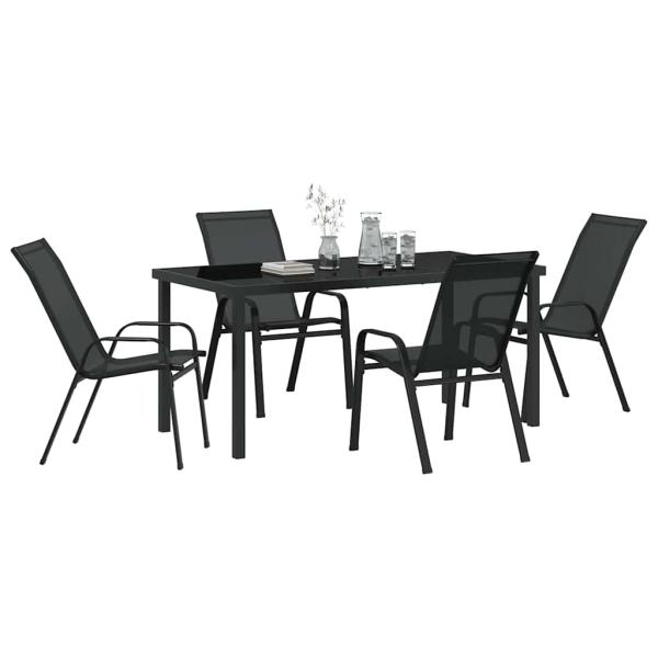 5-teilige Garten Essgruppe Schwarz Textilene und Stahl