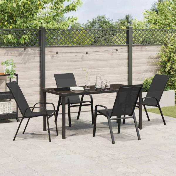 5-teilige Garten Essgruppe Schwarz Textilene und Stahl