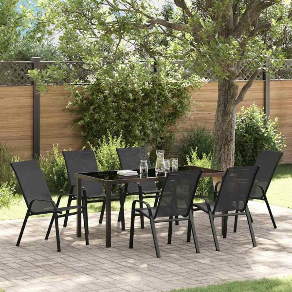 ARDEBO.de - 7-teiliges Garten-Esstischset Schwarz Textilene und Stahl