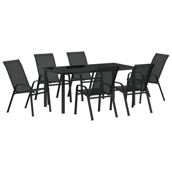 7-teiliges Garten-Esstischset Schwarz Textilene und Stahl