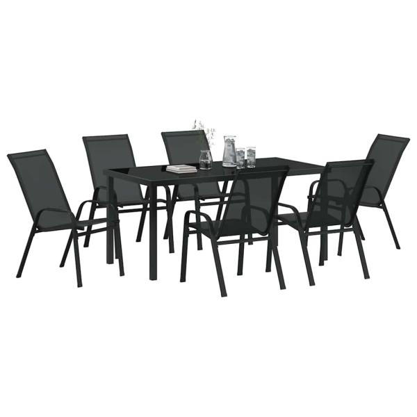 7-teiliges Garten-Esstischset Schwarz Textilene und Stahl