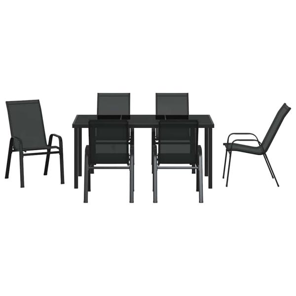 7-teiliges Garten-Esstischset Schwarz Textilene und Stahl