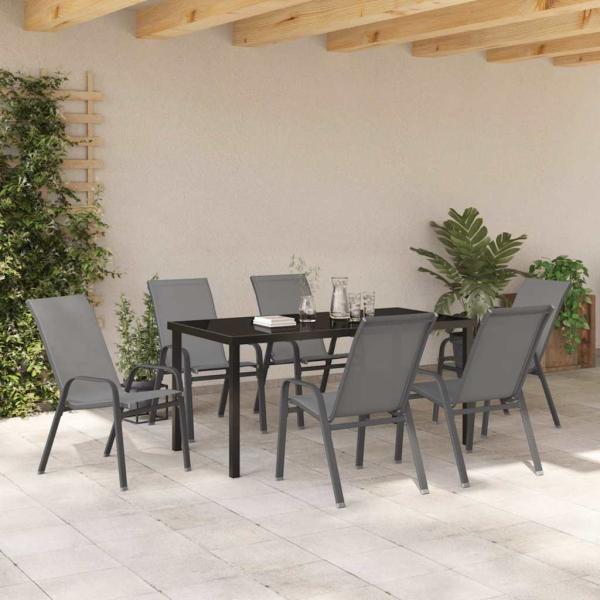7-teiliges Garten-Essset Grau Textilene und Stahl