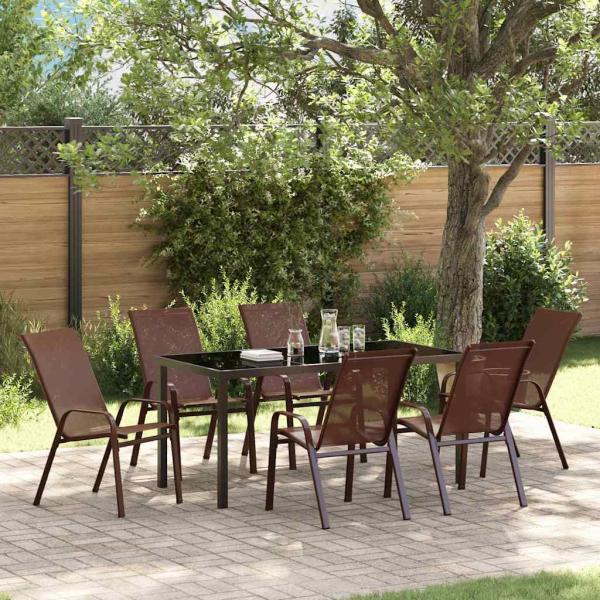 ARDEBO.de - 7-teiliges Garten Esszimmer Set Braun Textilene und Stahl