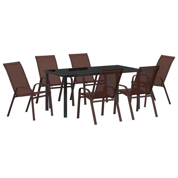 7-teiliges Garten Esszimmer Set Braun Textilene und Stahl