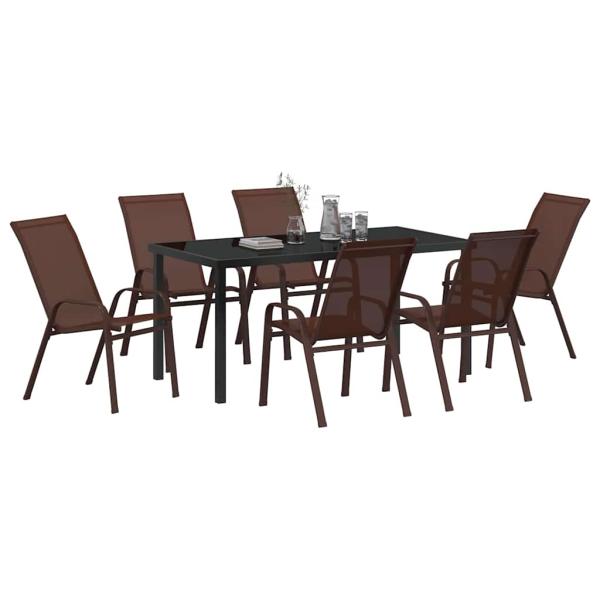 7-teiliges Garten Esszimmer Set Braun Textilene und Stahl