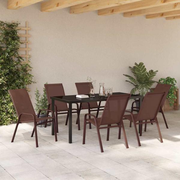 7-teiliges Garten Esszimmer Set Braun Textilene und Stahl