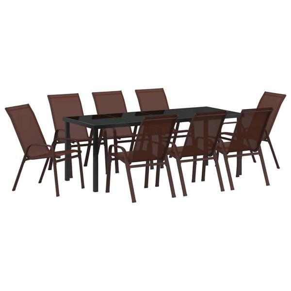 9-teiliges Garten Essensemble Braun Textilene und Stahl