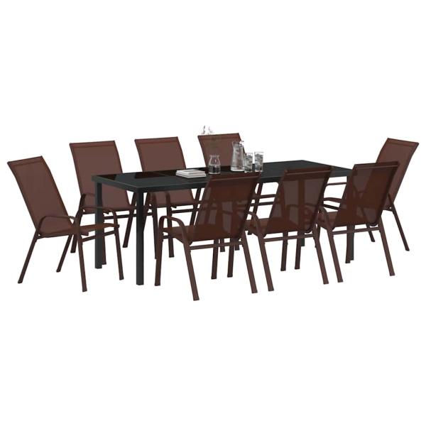 9-teiliges Garten Essensemble Braun Textilene und Stahl