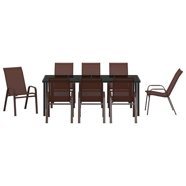9-teiliges Garten Essensemble Braun Textilene und Stahl