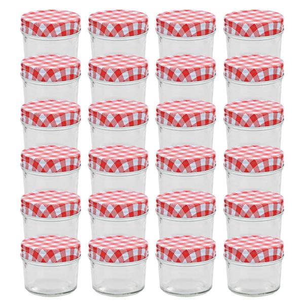 ARDEBO.de - Marmeladengläser mit Weißen/Roten Deckeln 24 Stk. 110 ml