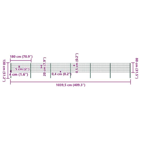 Zaunfeld mit Pfosten Eisen 10,2 x 0,8 m Grün