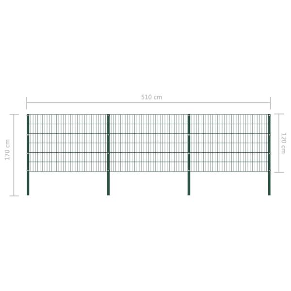 Zaunfeld mit Pfosten Eisen 5,1 x 1,2 m Grün