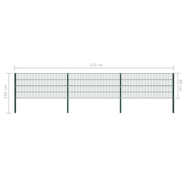 Zaunfeld mit Pfosten Eisen 5,1 x 0,8 m Grün