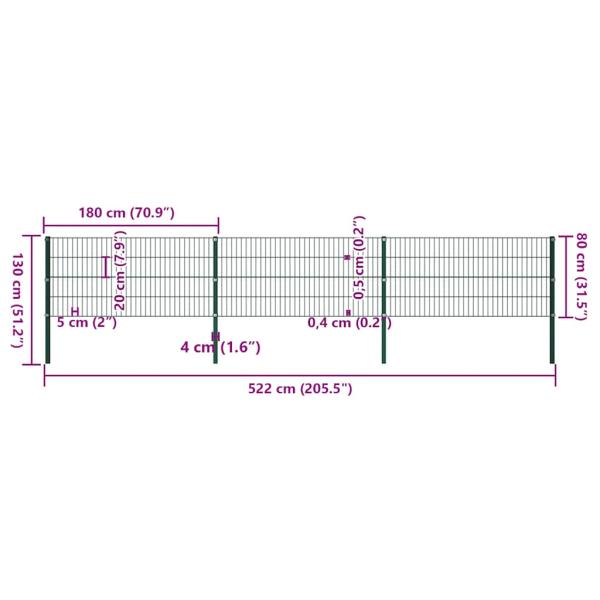 Zaunfeld mit Pfosten Eisen 5,1 x 0,8 m Grün