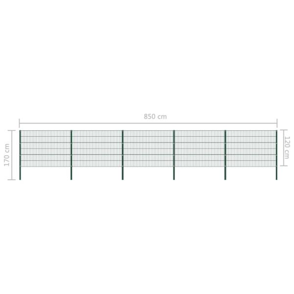 Zaunfeld mit Pfosten Eisen 8,5 x 1,2 m Grün
