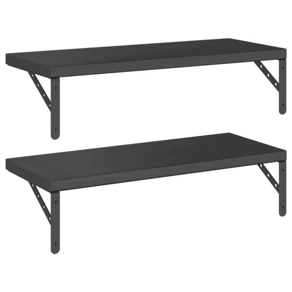 Wandregale 2 Stk. 75x30 cm Schwarz Edelstahl