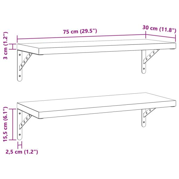 Wandregale 2 Stk. 75x30 cm Schwarz Edelstahl