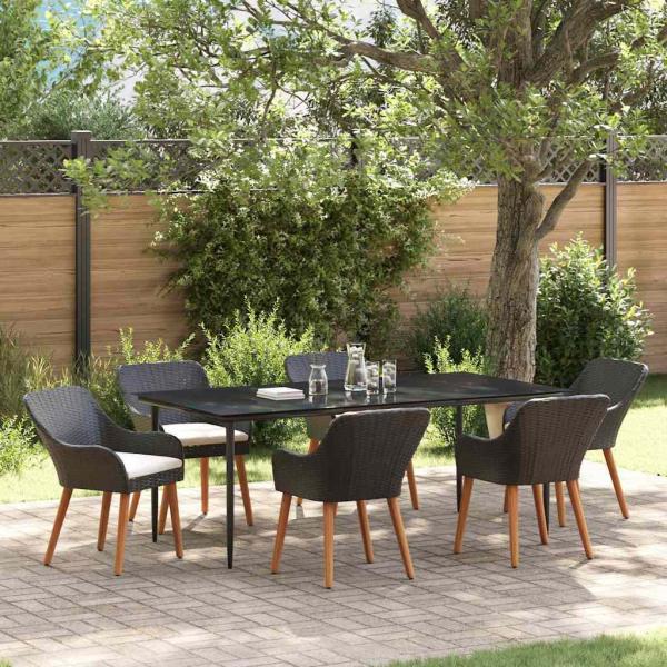 ARDEBO.de - 7-teilige Garten Essgruppe Schwarz Poly-Rattan