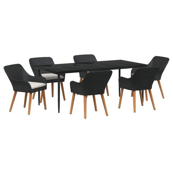 7-teilige Garten Essgruppe Schwarz Poly-Rattan
