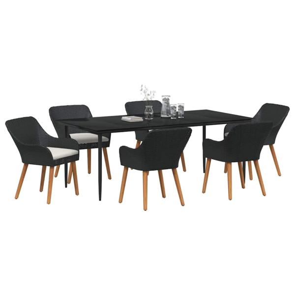 7-teilige Garten Essgruppe Schwarz Poly-Rattan