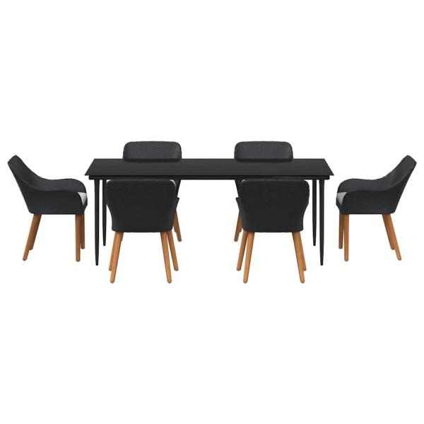 7-teilige Garten Essgruppe Schwarz Poly-Rattan