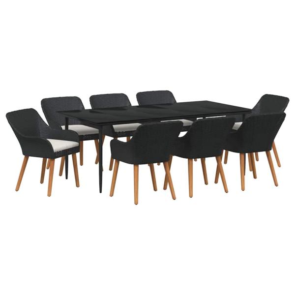 9-teiliges Garten Esstisch Set Schwarzes Poly-Rattan