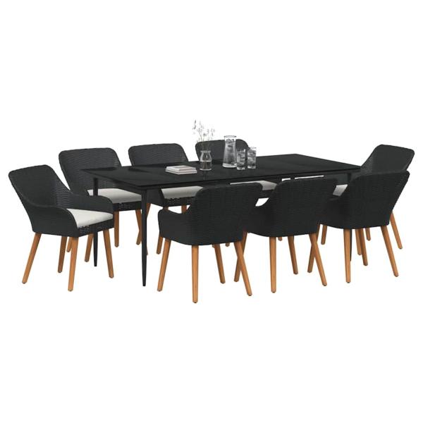 9-teiliges Garten Esstisch Set Schwarzes Poly-Rattan