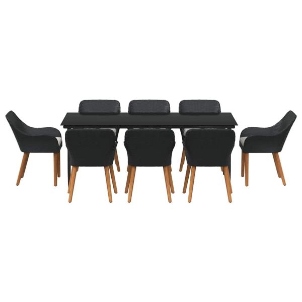 9-teiliges Garten Esstisch Set Schwarzes Poly-Rattan