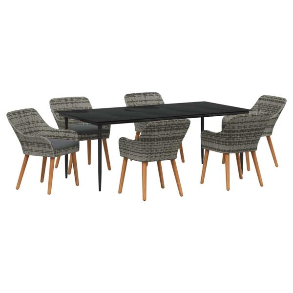 7-teiliges Garten Essset Grau Poly Rattan