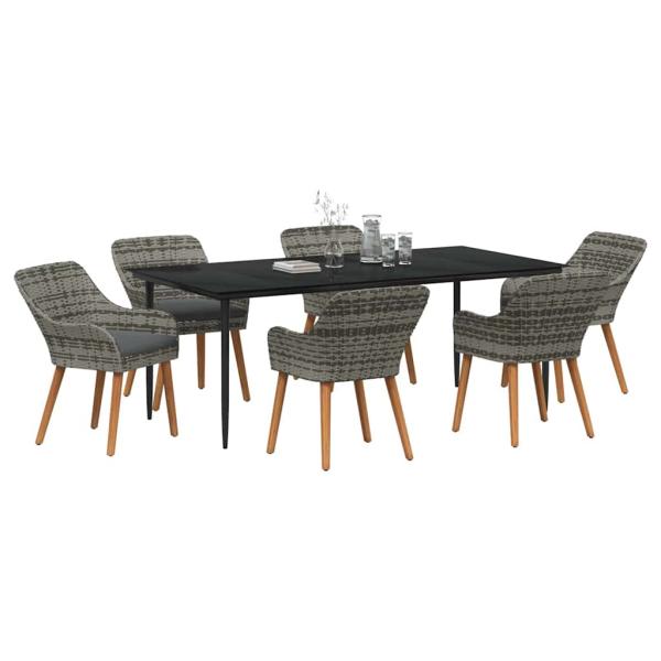 7-teiliges Garten Essset Grau Poly Rattan