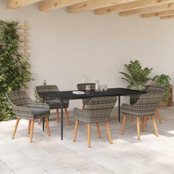 7-teiliges Garten Essset Grau Poly Rattan