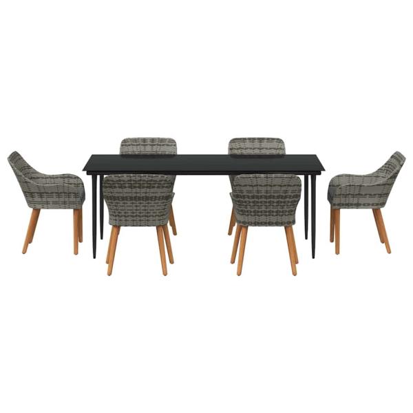 7-teiliges Garten Essset Grau Poly Rattan