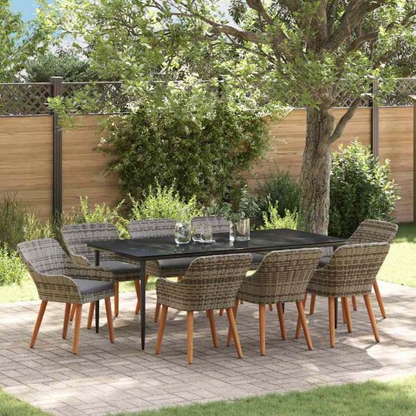 ARDEBO.de - 9-teiliges Garten Esszimmer Set Graues Poly Rattan