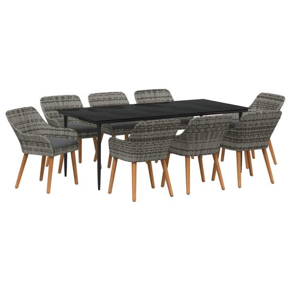 9-teiliges Garten Esszimmer Set Graues Poly Rattan