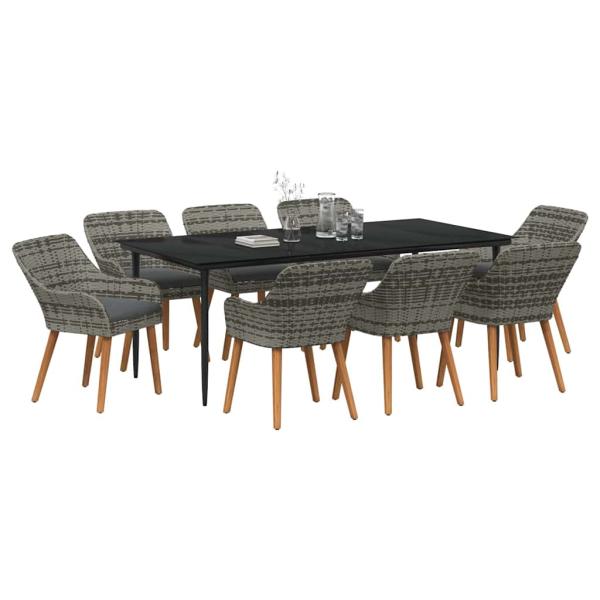 9-teiliges Garten Esszimmer Set Graues Poly Rattan