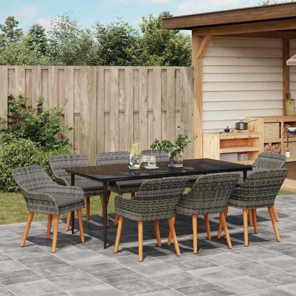 9-teiliges Garten Esszimmer Set Graues Poly Rattan