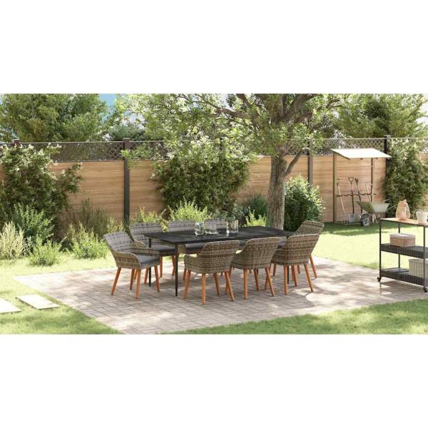 9-teiliges Garten Esszimmer Set Graues Poly Rattan