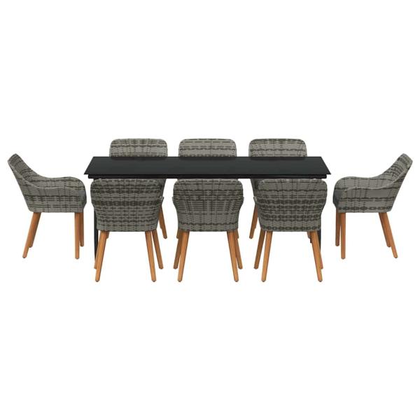 9-teiliges Garten Esszimmer Set Graues Poly Rattan
