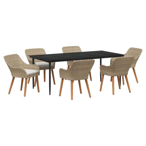 7-teiliges Garten Essset Beige Poly Rattan