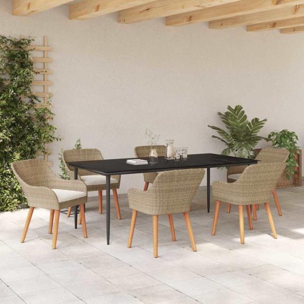 7-teiliges Garten Essset Beige Poly Rattan
