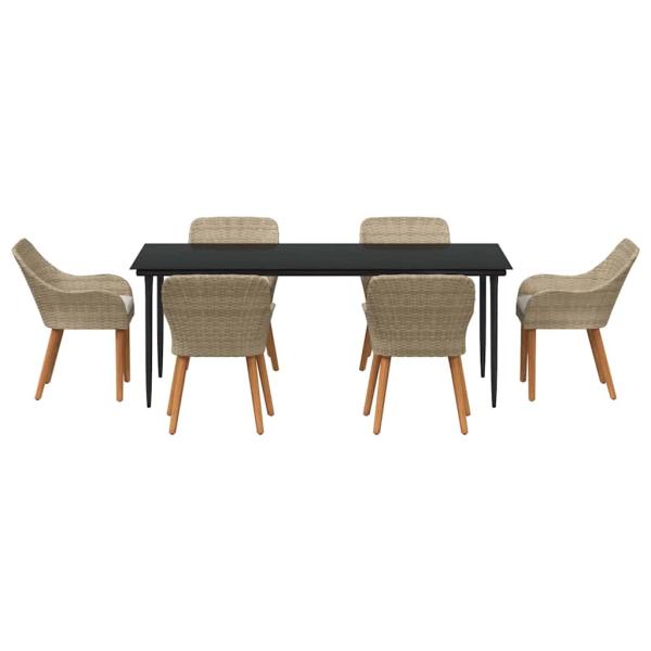 7-teiliges Garten Essset Beige Poly Rattan