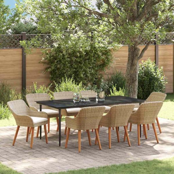 ARDEBO.de - 9-teiliges Garten Esszimmer Set Beige Poly Rattan