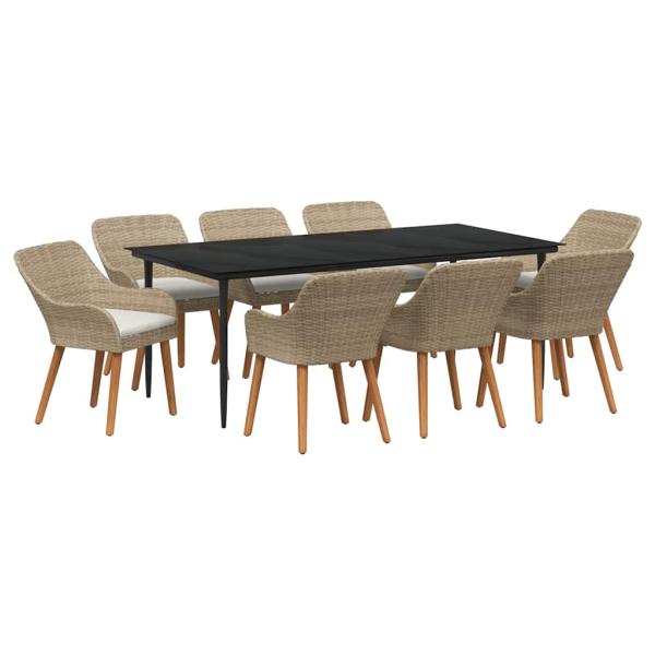 9-teiliges Garten Esszimmer Set Beige Poly Rattan