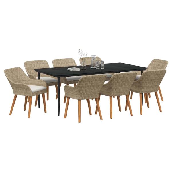 9-teiliges Garten Esszimmer Set Beige Poly Rattan