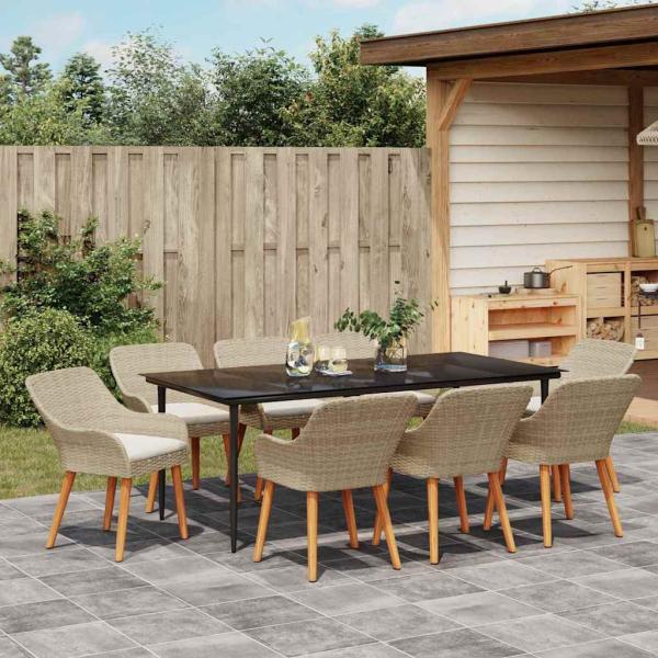 9-teiliges Garten Esszimmer Set Beige Poly Rattan