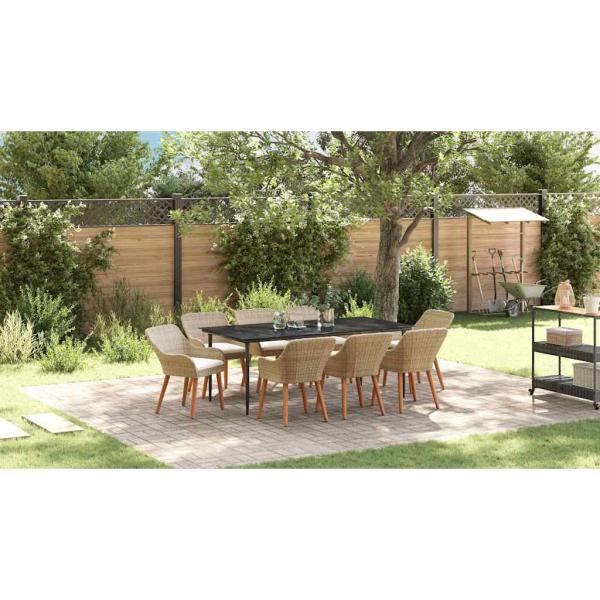 9-teiliges Garten Esszimmer Set Beige Poly Rattan