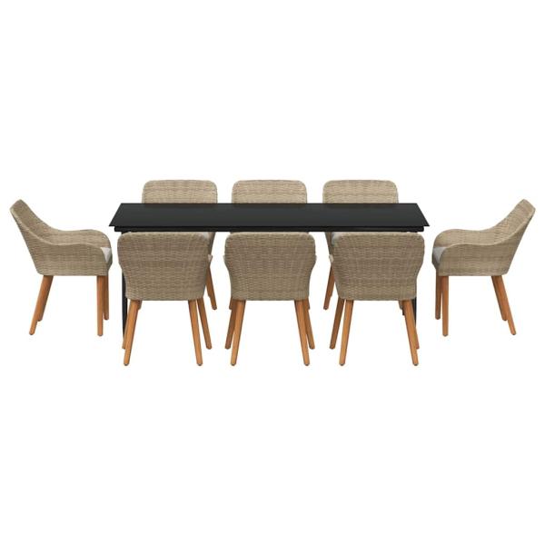 9-teiliges Garten Esszimmer Set Beige Poly Rattan