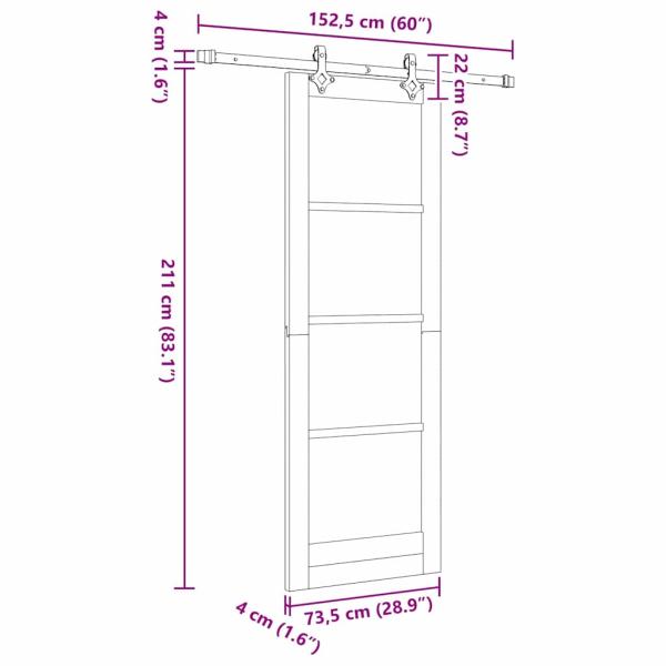 Schiebetür mit Hardware-Set 73.5x211 cm Massivholz Kiefer